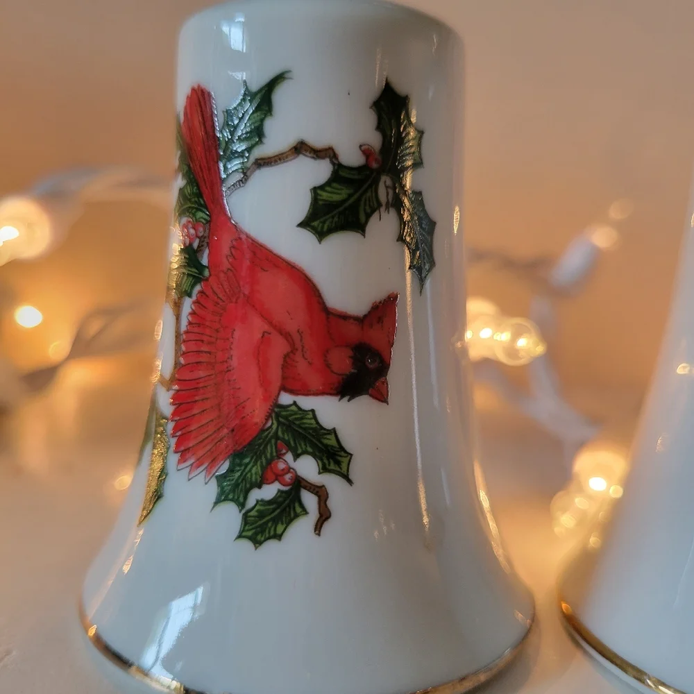 Vintage Lefton Salt & Pepper Shakers & Candle Holder ~ Christmas Cardinal Motif